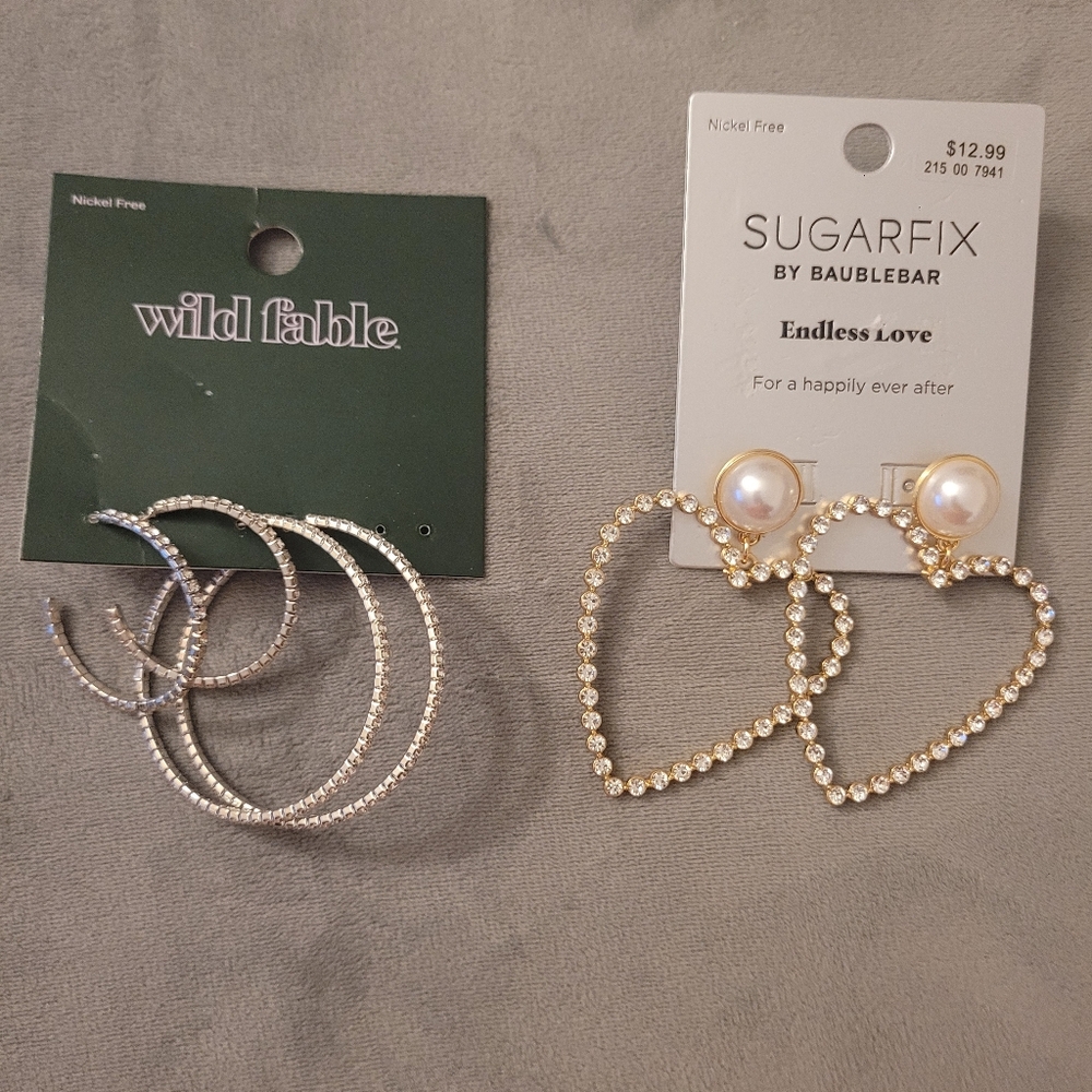 Wild Fable Silver Textured Hoop Earrings Heart Shape